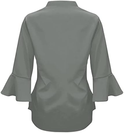 Zdfer Обични маици за маици за жени лабава цврста v врат peplum 3/4 долга ракав шифон пулвер блуза врвови џемпери за џемпери