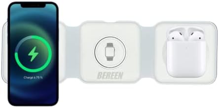 Полнач за преклопување на Bereen 3 во 1, безжичен полнач за патувања, рампа за брзо полнење за повеќе уреди, полнач со 3 пат, компатибилен