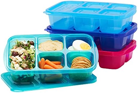 Easylunchboxs® - Патентиран Дизајн Bento Ручек Кутии-Еднократно 5-Преграда Контејнери За Храна За Училиште, Работа и Патување,