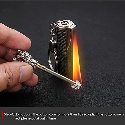 Уникатниот стартер за пожар останува осветлен дури и влажен, водоотпорен полесен запалка на отворено, метална клучева со содржина на памучно јадро