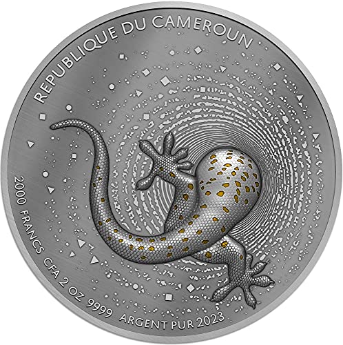 2023 Де Геко Камерун Пауеркоин Геко Темно Позлатено 2 Мл Сребрена Монета 2000 Франци Камерун 2023 Доказ