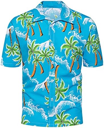 УБСТ машки хавајски кошули со кратки ракави за кратки ракави за печатење на тропско дрво надолу за гроздобер врвови лето тенок
