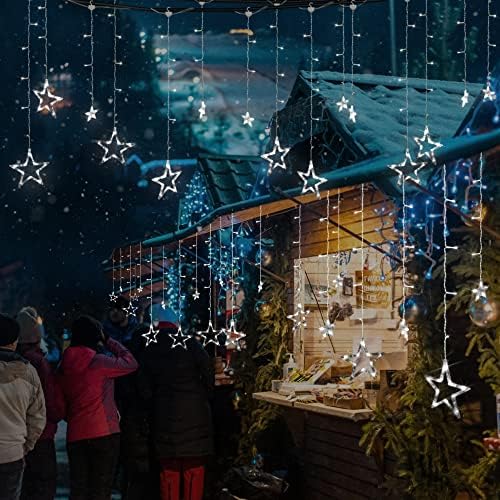 Стринг светла на Долита starsвезди, 138 LED 12 starsвезди прозорец завеса светла Водопад самовила со 8 режими на трепкање и далечински за Божиќни свадбени забави Декорации з