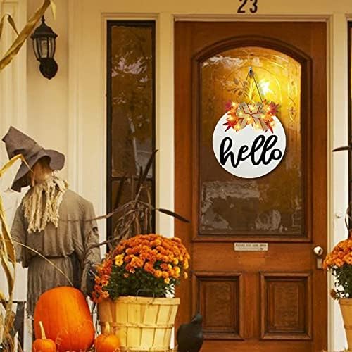 Денот на благодарноста на венецот добредојде здраво знак за декор на влезната врата со есенски лисја од пад 10 LED жица светла што