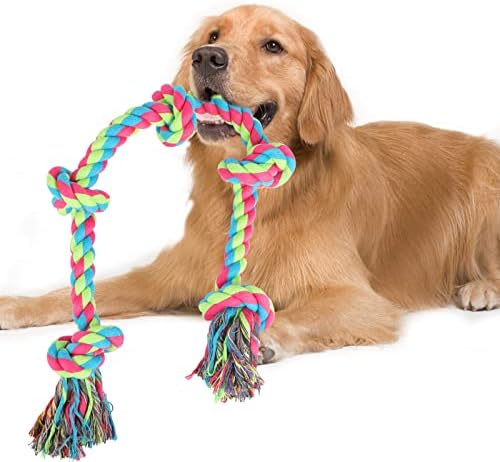 Aitmexcn Куче Јаже Играчки, Влечење Играчки За Големи Средни Кучиња, 37 Инчен Силен Куче Јаже Џвакање Играчки со 5 Јазли-Памук Топка Играчки