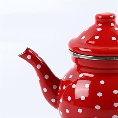 Дебел 1L мал сферичен емајл чајник црвен полко-точка-емајл-врзан тенџере (боја: а, големина