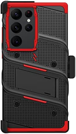 Зизо Болт пакет за Galaxy S23 Ultra Case со заштитник на заштитник на екранот за лансирање на футрола - црвена боја - црвена