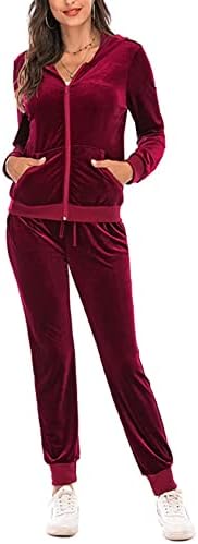 Arssm женски велур за тренерки постави патенти со качулка јакна со кадифени костуми за џогирање 2 парчиња џемпери за џемпери