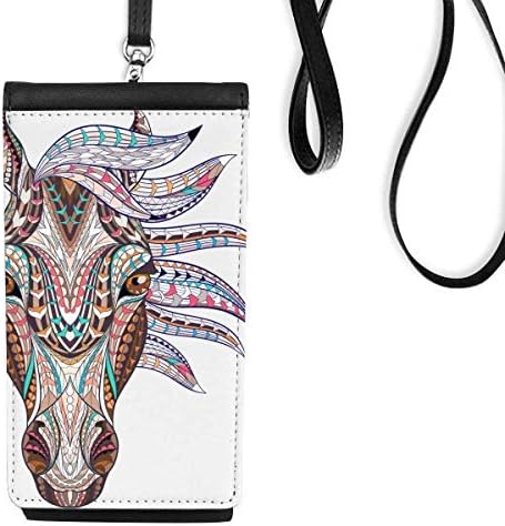 Мозаик стил шарен дизајн на коњи телефонски паричник чанта што виси мобилна торбичка црн џеб