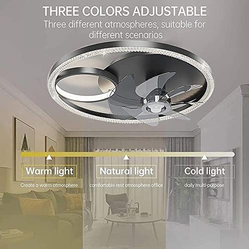 USMJQVZ Nordic Light Luxury Crystal Flush Mount Fan Intain со светла Ресторански тавани вентилатори со светла прилагодлива 3-боја