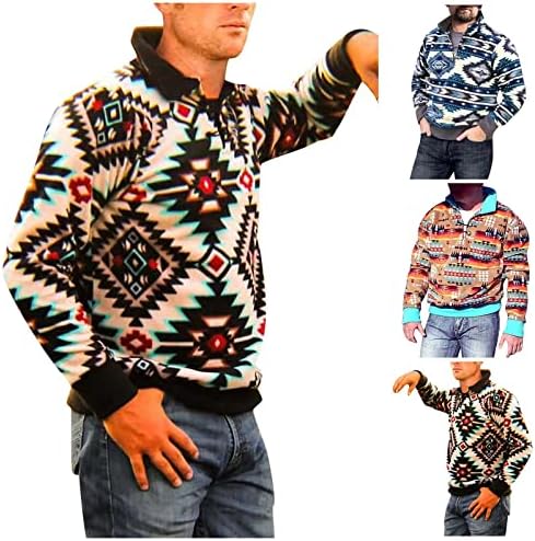 Fireero Hoodies за Mens Aztec Print Pulverover Графички геометриски печати лесни џебни џебни џебни кошули