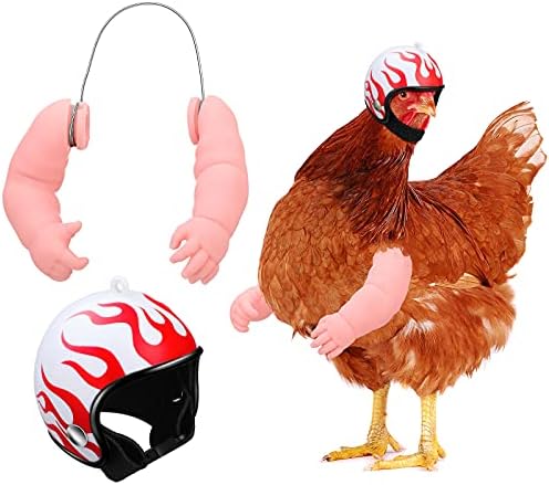 Gejoy 2 парчиња пилешки играчки вклучуваат пилешки кукли раце и пилешко шлем за домашни миленици за кокошки кокошки петли