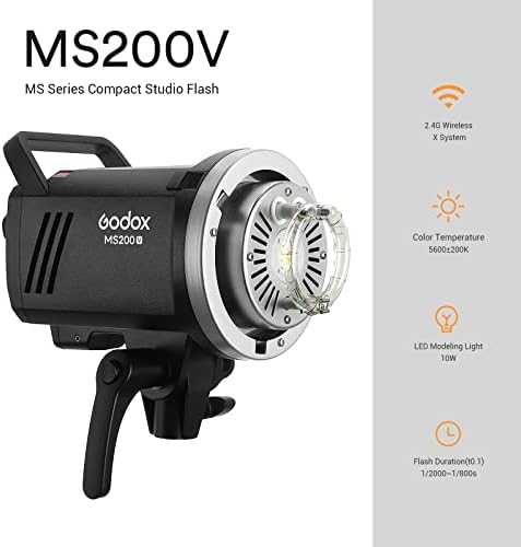 Godox MS200-V MS200V 200W Strobe Flash, 2.4G Компактен Студио Строб Флеј Флеш светло, време на рециклирање од 0,1-1,8s, Bowens Mount Lighting