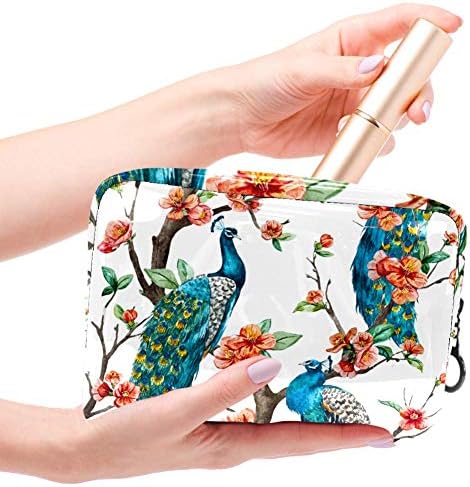 Пренослива Торба За Шминка Со Патент Патничка Тоалетна Торба За Жени Практично Складирање Козметичка Торбичка Паун На Дрво Цреша Цветни Дрвја