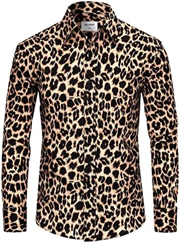 Кошула за печатење на животни од болкури, питон леопард луксузен долг ракав црно бело копче надолу кошули за фустани за забава