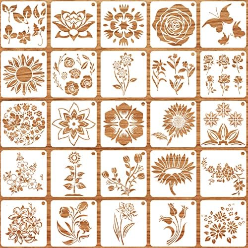 25 парчиња цветна матрица за сликање шаблони за цртање цвет роза пеперутка цветни шаблони еднократно застрелани матрици со метален отворен