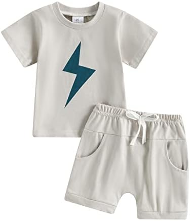 Детето бебе момче лето облека со кратки ракави молња маица врвови цврсти шорцеви симпатична облека