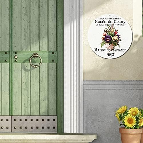 Гроздобер метален знак Плакета Француска прилагодена домашна адреса Ретро цветни цвеќиња Ретро соба бар знак потресен метал постер