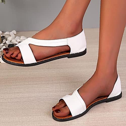 Flishенски летни рамни сандали Флексибилно лизгање на отворени пети -сандали отворени папучи за пети одење сандали фустан сандала