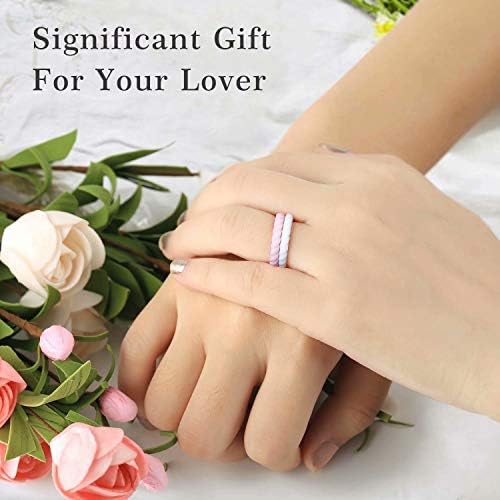 Елимони Силиконски венчален прстен за жени, тенок и стабилен плетенка од 10 пакувања, мода, удобно, безбедно