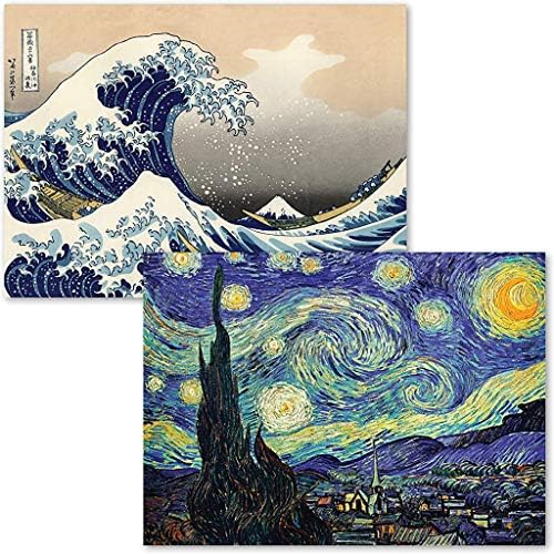 PalaceLearning 2 пакет - starвездена ноќ од Винсент Ван Гог и Големиот бран надвор од Канагава од Кацушика Хокусаи - Печатење на ликовни