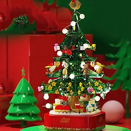 Ylyajy што ротира музичка кутија за новогодишни елки собрани градежни блокови Божиќна Божиќна декорација Подарок Музичка кутија