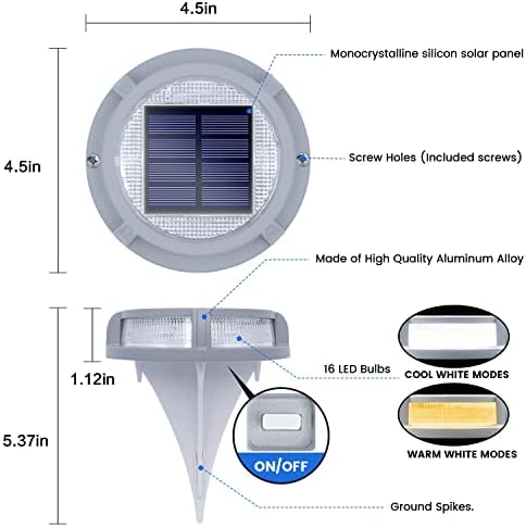 Сончеви светла Siedinlar Solar Deck Outdoor 2 режими 16 LED диоди маркери на автопатот пристаниште светло соларно напојување водоотпорен водоотпорен