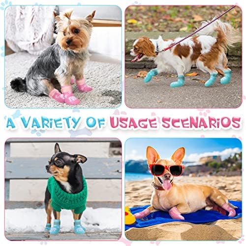 8 парчиња чорапи против кучиња кои не се лизгаат со кучиња со прилагодлива контрола на влечење на ленти за затворено на абење на подот од