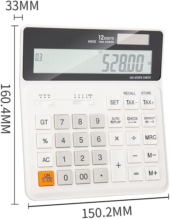 Calculator XWWDP Проверете точни 120 чекори Црното бело 12 цифра со двојна моќност Калкулатор за финансии за финансии за финансии (боја: А,