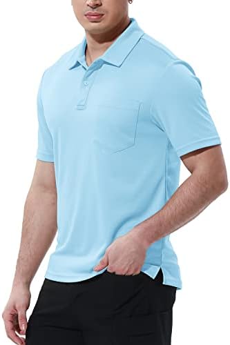 Машка машка маичка со мажјаци со кратки ракави со кратки ракави за голф, бргу сува тениска кошула со џеб