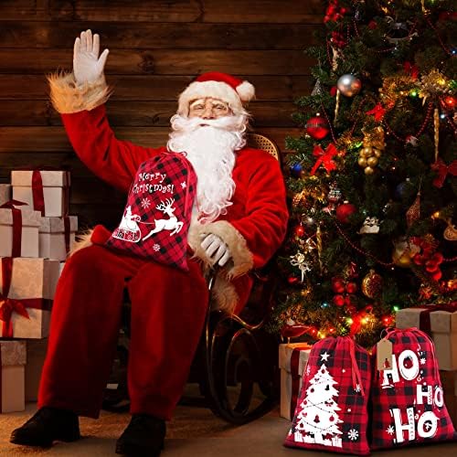 Aneco 6 парчиња Божиќна торба за подароци со црвена и црна биволска карирана ткаенина со ткаенини со памук