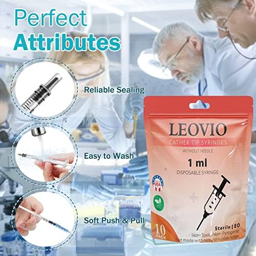 Leovio 10 Pack 1ml шприц без игла за течност, измет на храна, научни лаборатории и општо дистрибуција - повеќекратна употреба 1 ml орален
