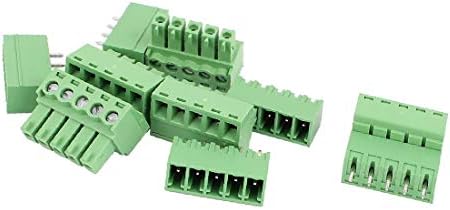 X-DREE 5 Парови Зелена 5p 3.81 mm Растојание Пхб Завртка Терминал Блок Конектор 300V 8A (5 pares de conector de bloque de tornillo