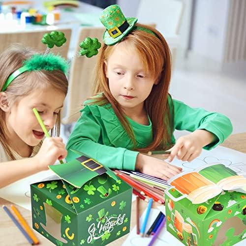 ХАУАФ 12 Парчиња Свети Патрик Ден Третираат Кутии, Ирски Бонбони Кутии Добрите Кутии За Деца, 4 Стилови Зелена Партија Фаворизира Хартија