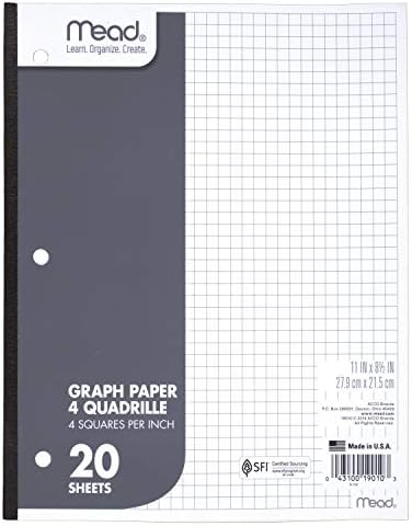 Mead Graph Pad Pad, Quadrille, 4 квадрати на инч, 11 x 8-1/2, 20 листови, 12 влошки/пакет