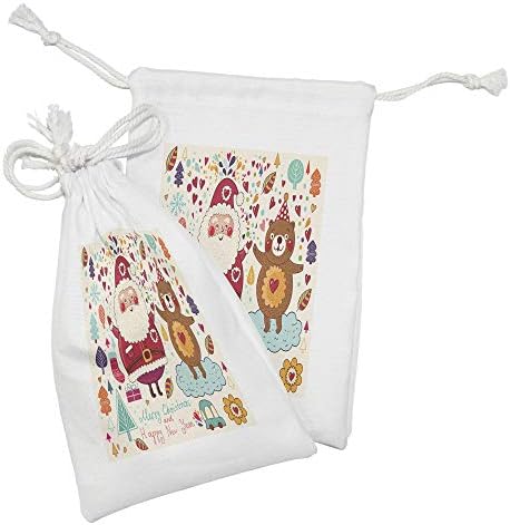 Амбесон Божиќна ткаенина торбичка сет од 2, Дедо и Теди Мечка Гроздобер Божиќна сезона Орнаменти Тема, мала торба за влечење за маски и фаворити