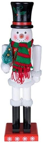 Умен креации Снежен човек од 15 инчи Традиционална дрвена оревчеста, празничен Божиќен декор за полици и маси