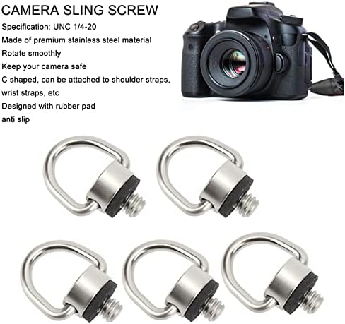 Завртки за прашка за камера за ленти за рамо 5 парчиња UNC 1/4 20 завртка за прашка со фотоапарати Ц во облик на не'рѓосувачки