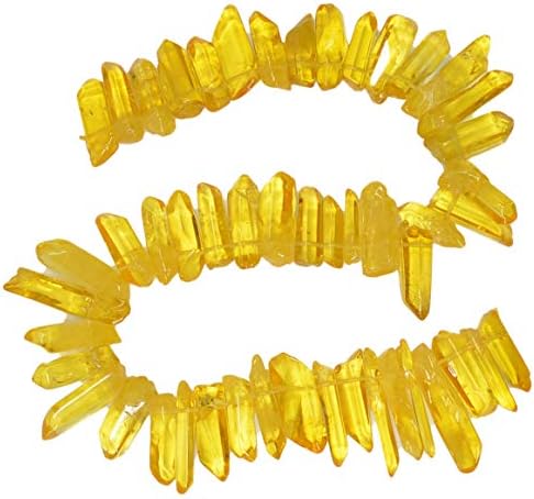 Хипнотички скапоцени камења: жолти кристални кварцни точки на влакно - влакно од 15 инчи од одделение ААА полирани мониста за правење накит,