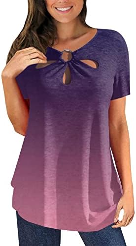 GWNDHTBL Трендинг плус големина камизола за женски одмор на кратки ракави удобни ладни кошули во боја на градиент во боја