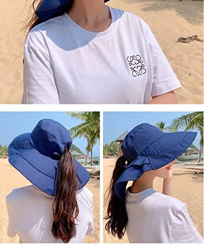 Women'sенска сонце капа за заштита од сонце Широка рибарска виткање на рибарската капа УВ заштита со буфла за вратот
