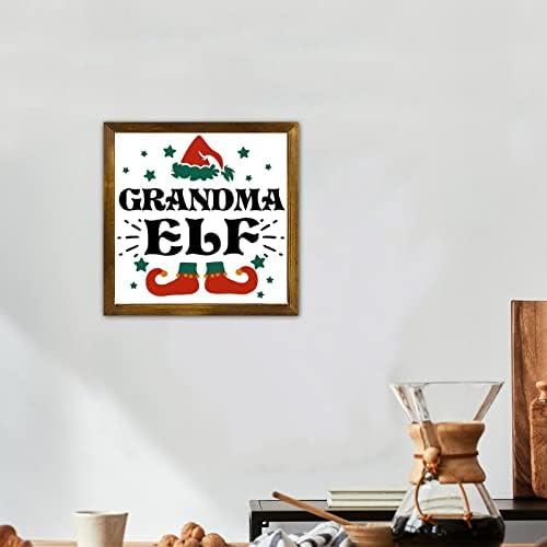 Luckluccy Божиќно дрво знаци баба елф врамени дрвени плакети Семејство Група за појавување на христијански домашен wallид декор примитивен