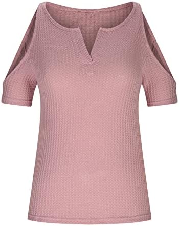 Лабава фит блуза дами краток ракав 2023 ладно рамо памук vneck обичен обичен врвен кошула за тинејџерки tx tx