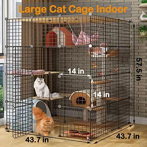 BNOSDM Голем кафез со мачки одвојување во затворен сад за миленичиња миленичиња Плејпејт 4-ниво метална жица кенили куќишта