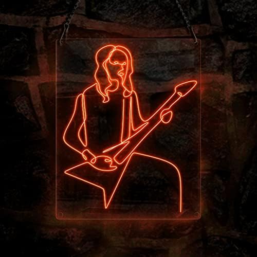Рокер гитарист играчи неонски знак, музичка тема рачно изработена ел жица неонски знак за светло, домашна декор wallидна уметност, розова