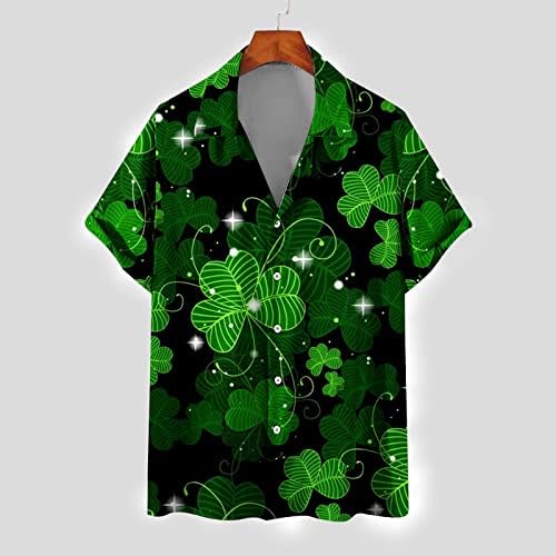 Маица за Денот на Денот на Свети Патрик за мажи Хавајски копчиња со кошули со кратки ракави Ирска детелина печатена маичка за маичка со маичка