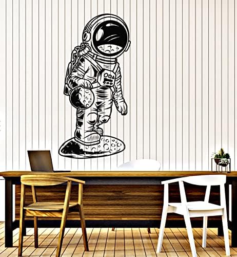 Винил wallид декларатор малку астронаут планета вселенски брод простор за деца налепници на соба, uralидален голем декор црно