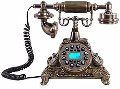 Mxiaoxia Природна смола Ретро фиксна телефонска старо модна копче бирање телефон со лична карта, звучник, FSK/DTMF двоен систем,