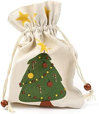 10 парчиња Божиќна Тема Памучна Ткаенина Платнена Торбичка Торбичка За Бонбони Торби За Врвки, За Украси За Подароци За Божиќна