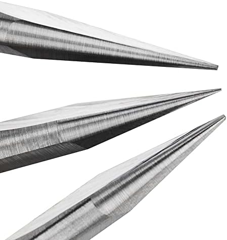 Битови за гравура на Huhao CNC, 60 степени V битови со 2-флејта директно жлеб 4мм Шанк 0,1 mm врвови со карбид алатки 3 парчиња